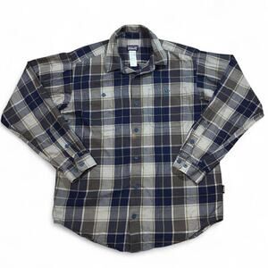 Patagonia Organic Cotton Plaid Shirt Mens M Blue Tan Long Sleeve Button Up
